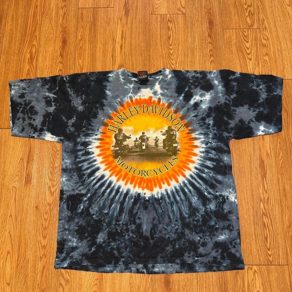 Harley Davidson Men's Shirt Tie Dye Motorcycle Single Stitch Vintage Size XL
